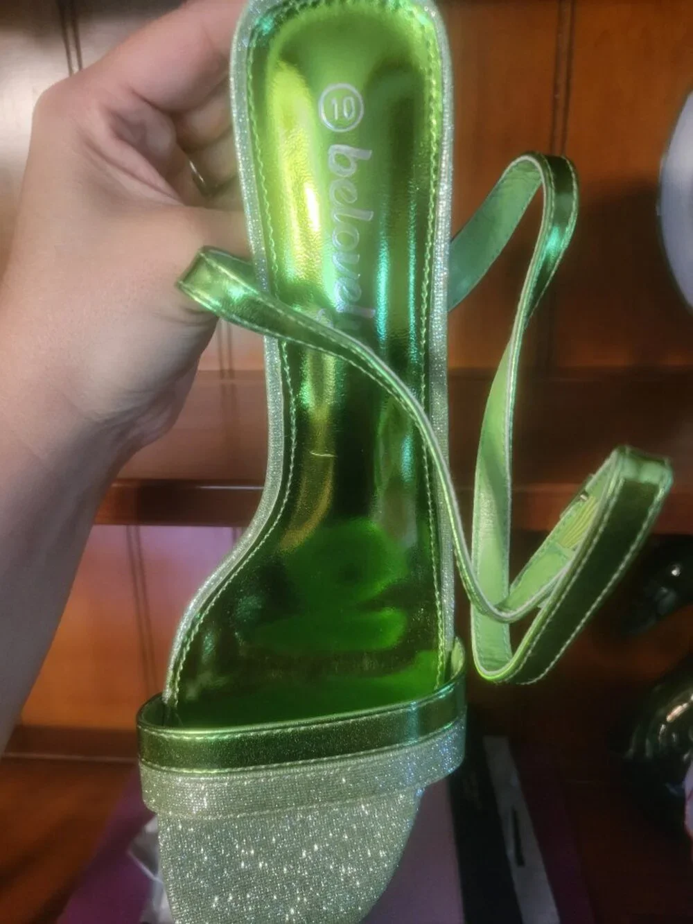 Green jeweled heels size 10 brand new
